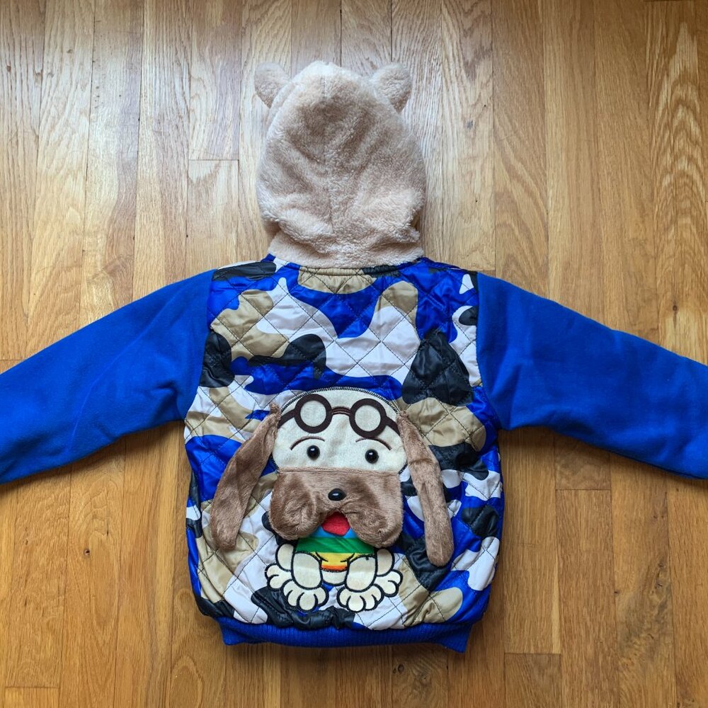 NWOT Toddler Sherpa Lined Jacket Zip Up Hoodie with Ears & 3D Bear and Dog